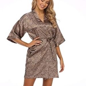Leopard/Animal Print Knee Length Robe Matching Tie Belt - Satiny Feel - One Size